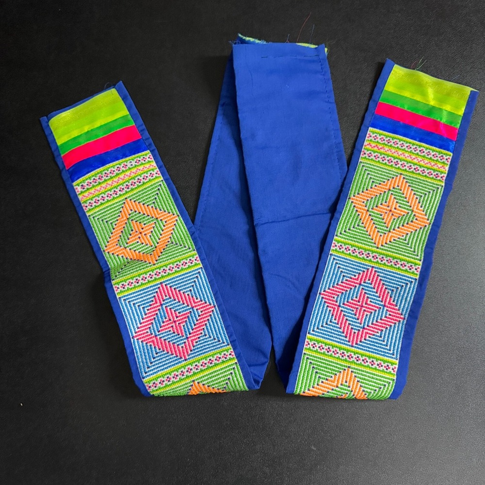 Unbranded Hmong Sash Belt Womens OS Blue Geometric Tribal Embroidered Neon Tie